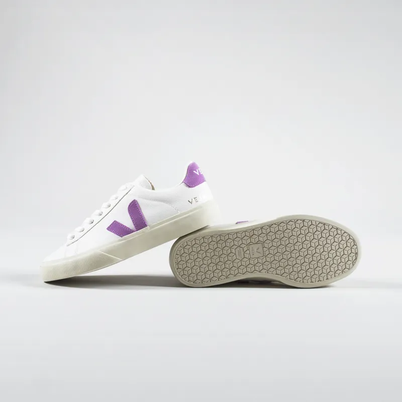 Veja Womens Campo Chromefree Leather Shoes Extra White Mulberry-3