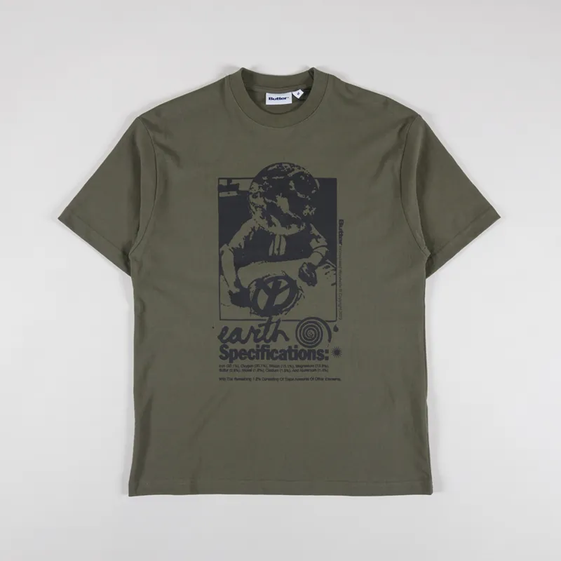 Butter Goods Mens Earth Spec Cotton Tee T Shirt Army Green