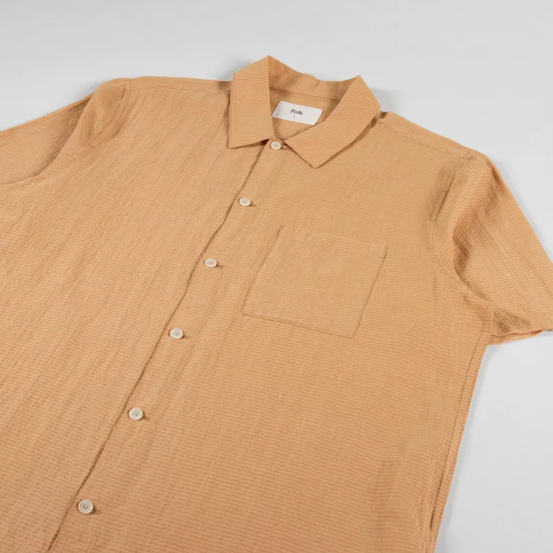 Folk Gabe Shirt Ochre Linen Grid-1