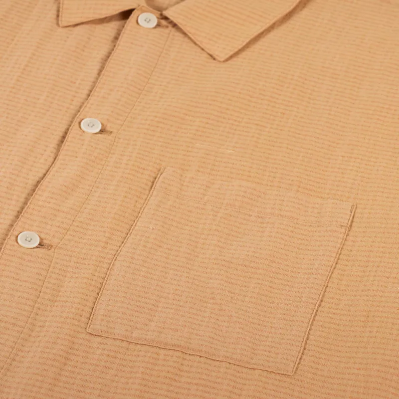 Folk Gabe Shirt Ochre Linen Grid-2