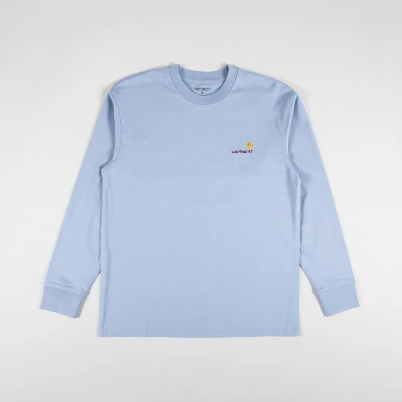 Carhartt WIP Long Sleeve American Script T Shirt Frosted Blue