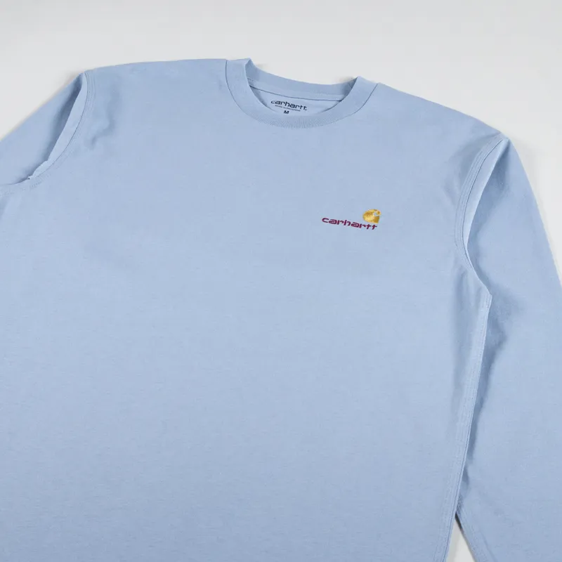 Carhartt WIP Long Sleeve American Script T Shirt Frosted Blue-2