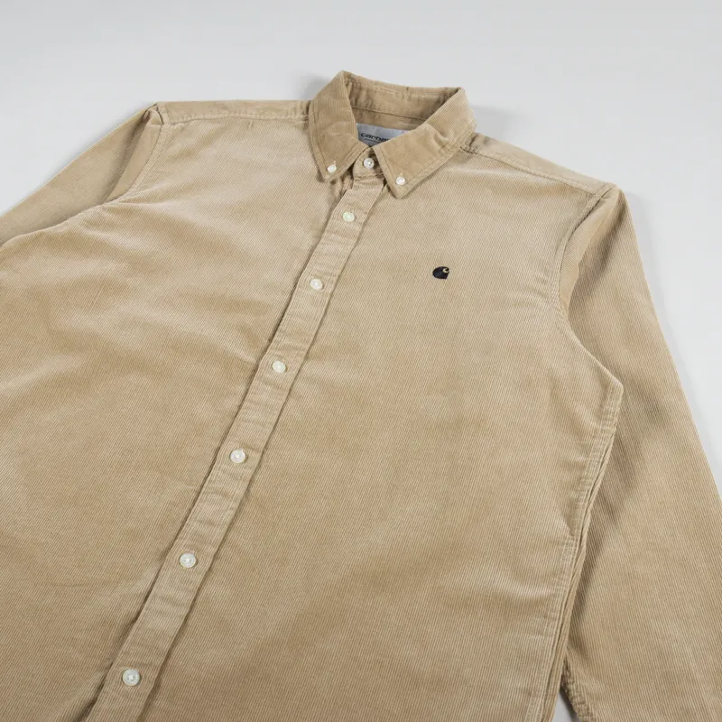 Carhartt WIP Long Sleeve Madison Fine Cord Shirt Sable Black-2