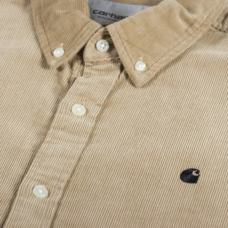 Carhartt WIP Long Sleeve Madison Fine Cord Shirt Sable Black-4
