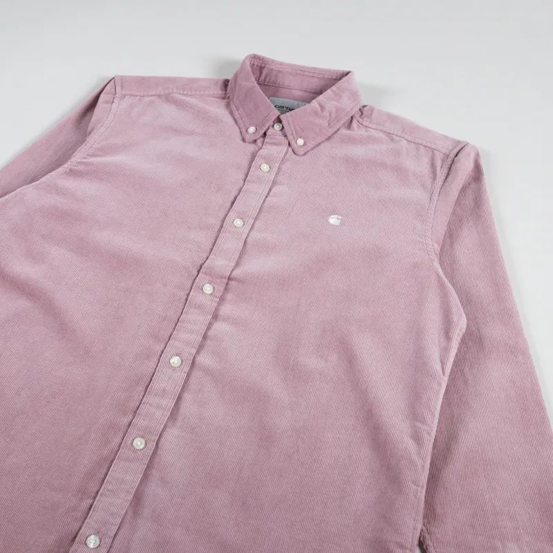 Carhartt WIP Long Sleeve Madison Fine Cord Shirt Glassy Pink Wax-2