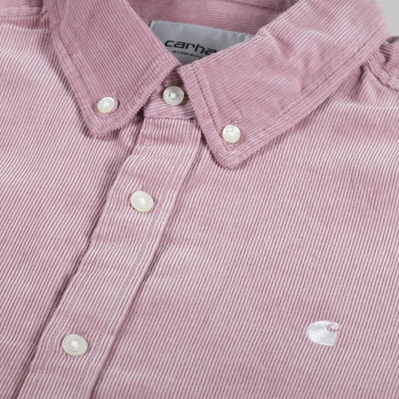 Carhartt WIP Long Sleeve Madison Fine Cord Shirt Glassy Pink Wax-4