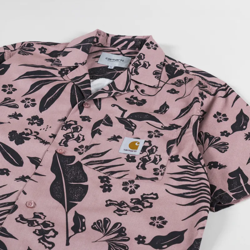 Carhartt WIP Mens Woodblock Short Sleeve Shirt Glassy Pink
