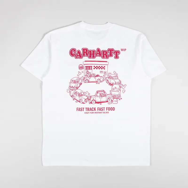 Carhartt WIP Mens Graphic Fast Food T Shirt Tee White Red