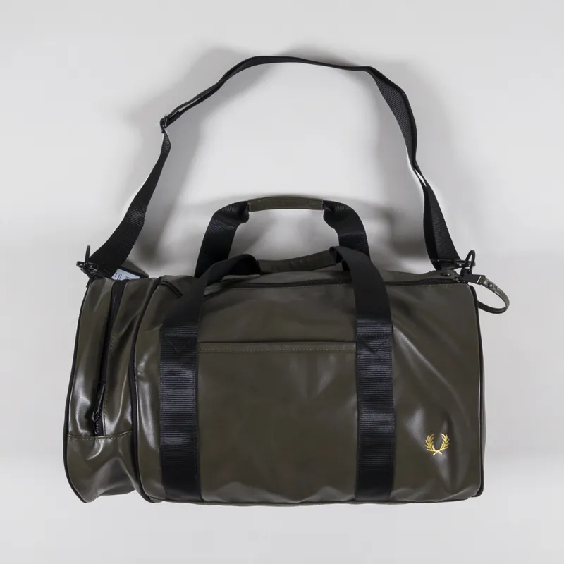 Fred Perry Mens Tonal Classic Barrel Bag Uniform Green Gold