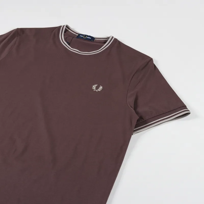 Fred Perry Twin Tipped T Shirt Brick Warm Grey-1