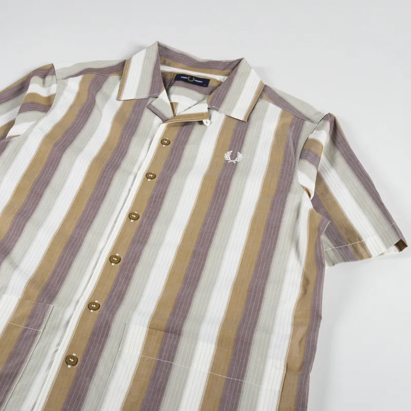 Fred Perry Ombre Stripe Revere Collar Shirt Dark Caramel-1