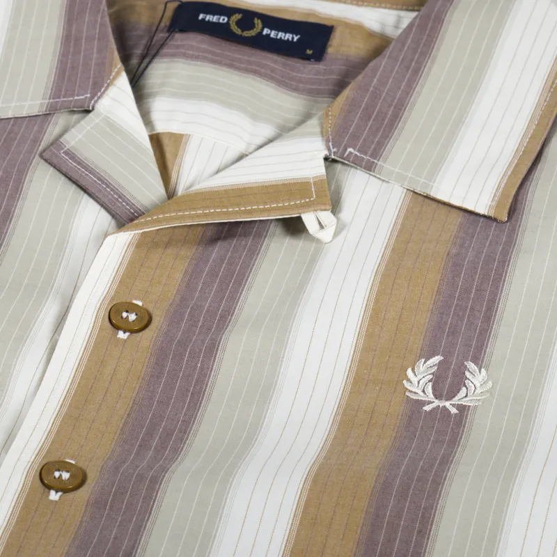 Fred Perry Ombre Stripe Revere Collar Shirt Dark Caramel-2