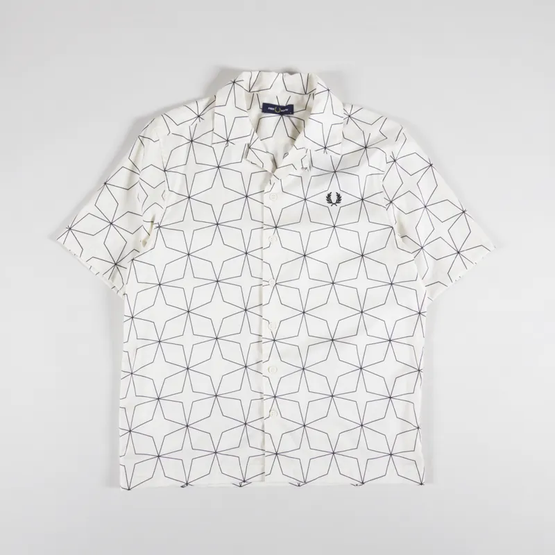 Fred Perry Geometric Print Revere Collar Shirt Ecru