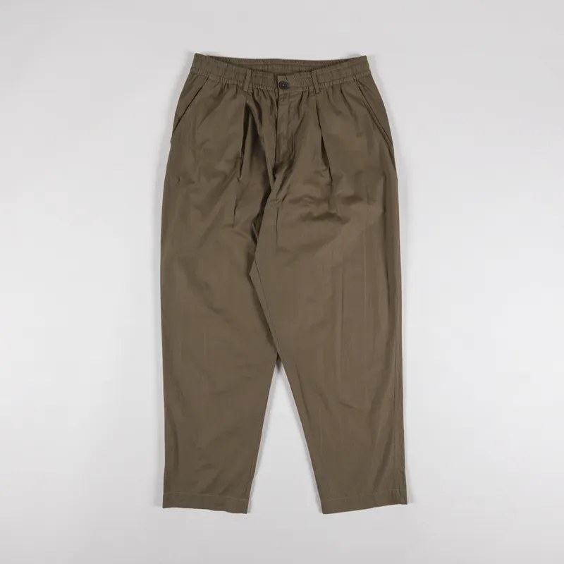 Universal Works Pleated Track Pant Khaki Broadcloth-1