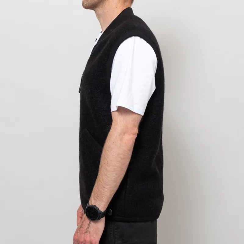 Universal Works Zip Waistcoat Black Wool Fleece-2
