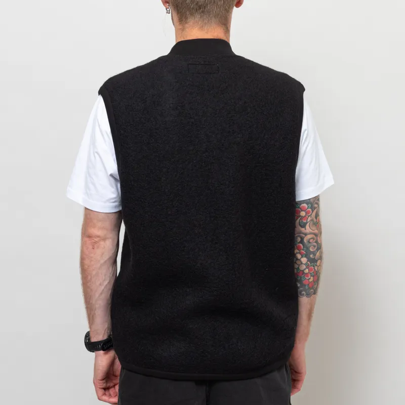Universal Works Zip Waistcoat Black Wool Fleece-3