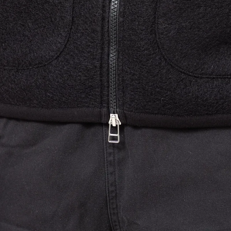 Universal Works Zip Waistcoat Black Wool Fleece-7