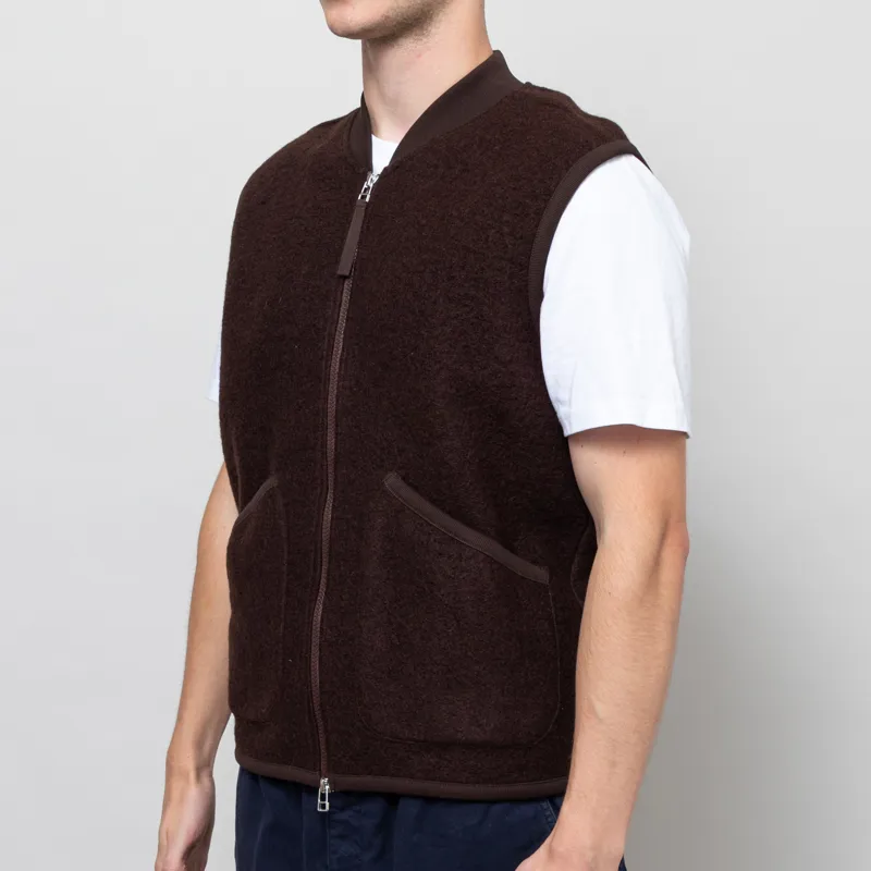Universal Works Zip Waistcoat Brown Wool Fleece-1