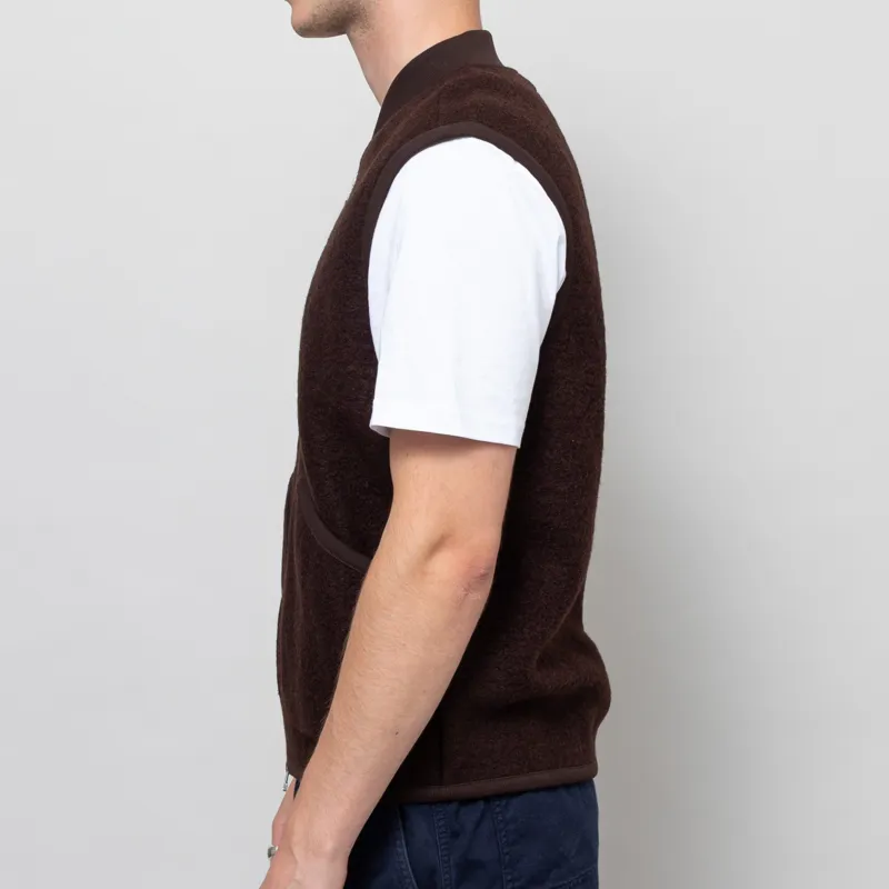 Universal Works Zip Waistcoat Brown Wool Fleece-2