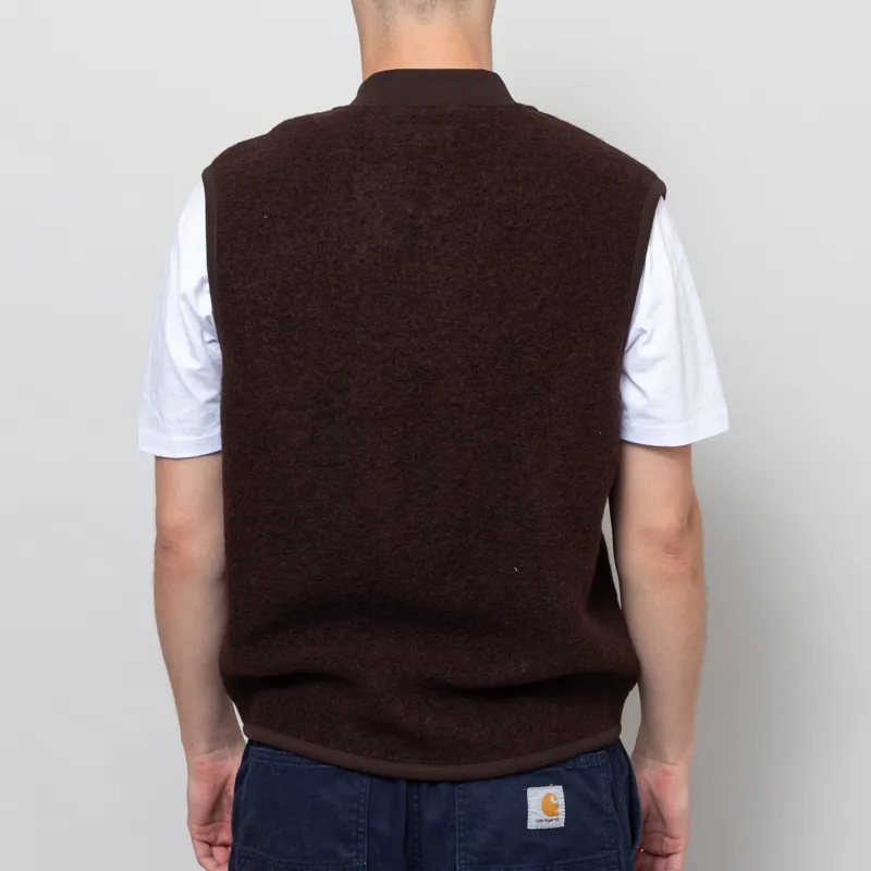 Universal Works Zip Waistcoat Brown Wool Fleece-3