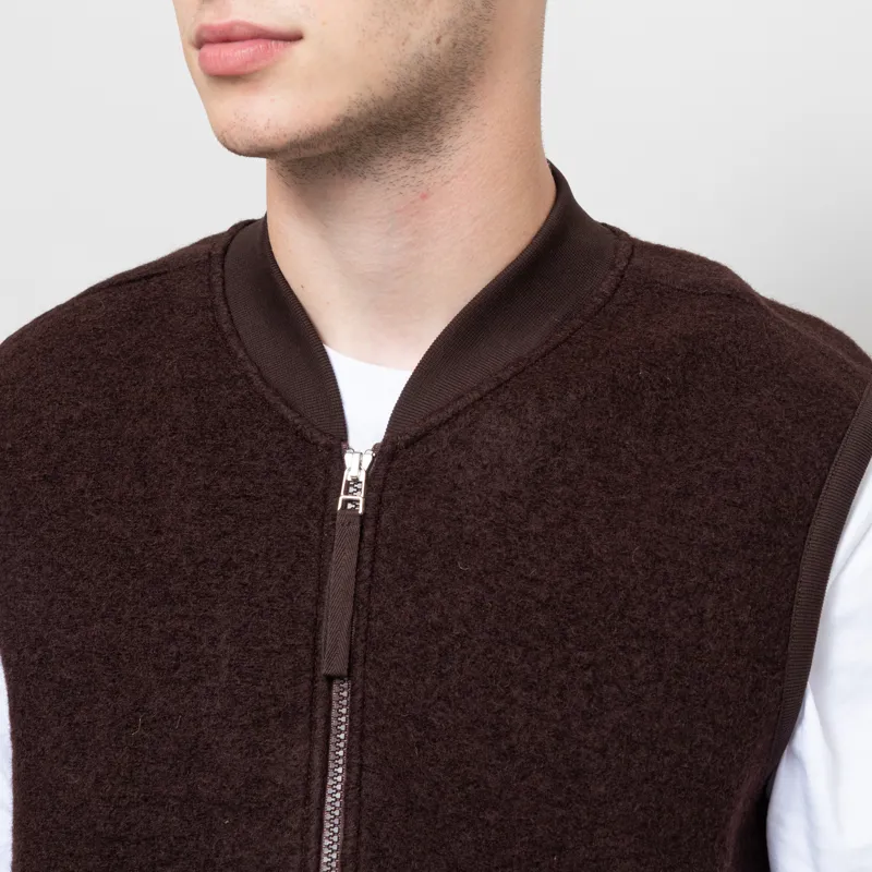 Universal Works Zip Waistcoat Brown Wool Fleece-5