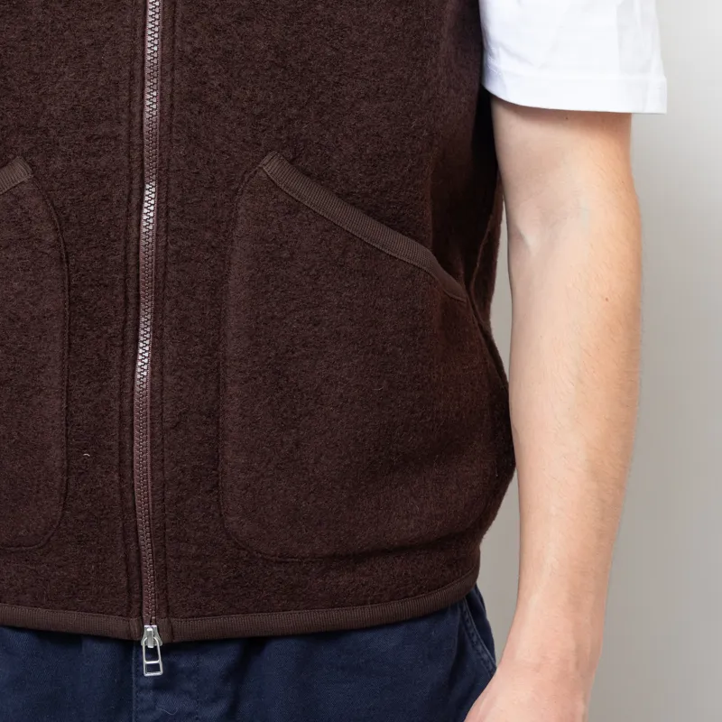 Universal Works Zip Waistcoat Brown Wool Fleece-6