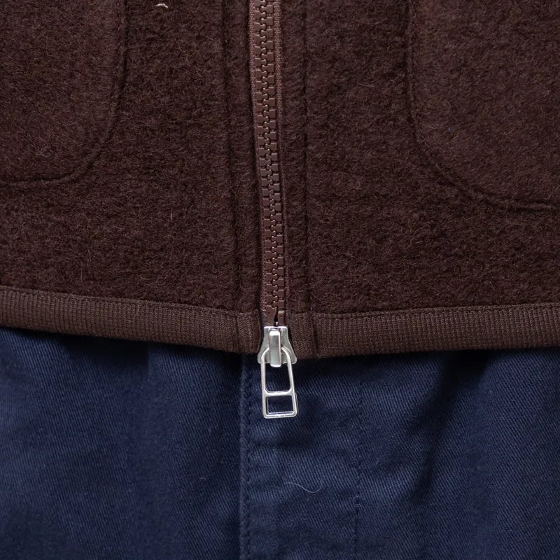 Universal Works Zip Waistcoat Brown Wool Fleece-8