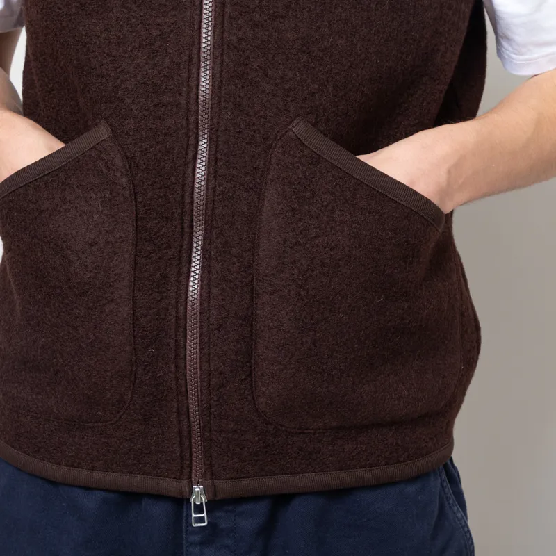 Universal Works Zip Waistcoat Brown Wool Fleece-7