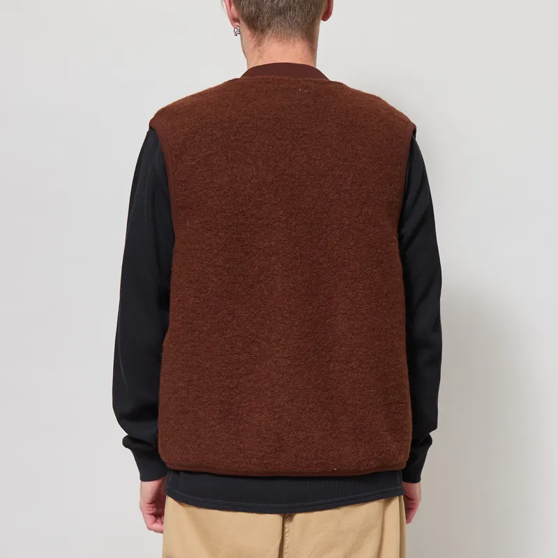 Universal Works Zip Waistcoat Cacao Wool Fleece-2