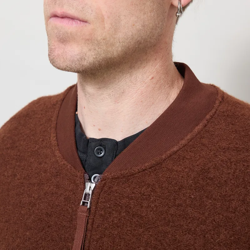Universal Works Zip Waistcoat Cacao Wool Fleece-3