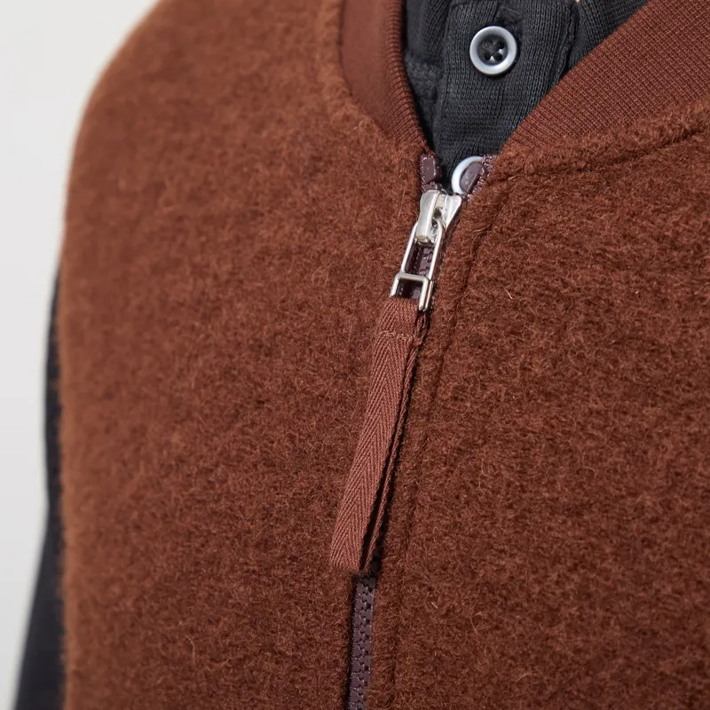 Universal Works Zip Waistcoat Cacao Wool Fleece-4