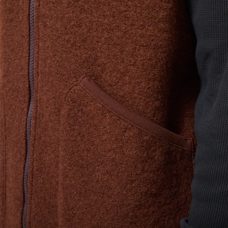 Universal Works Zip Waistcoat Cacao Wool Fleece-6