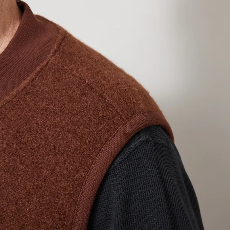 Universal Works Zip Waistcoat Cacao Wool Fleece-5