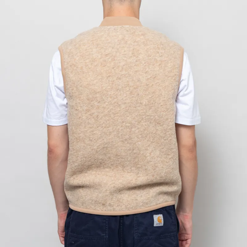 Universal Works Zip Waistcoat Fawn Wool Fleece-3