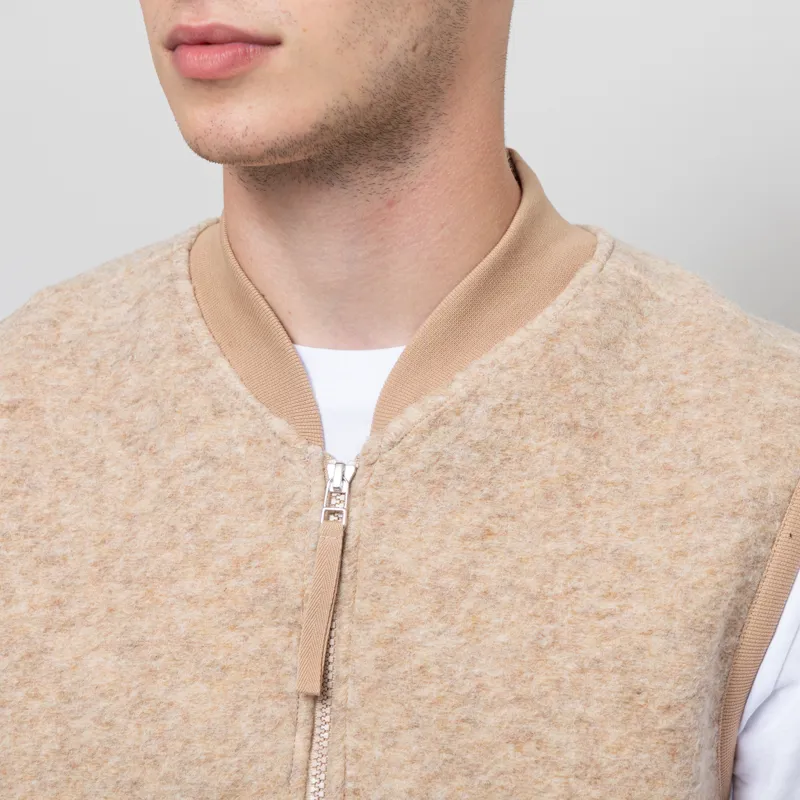 Universal Works Zip Waistcoat Fawn Wool Fleece-5
