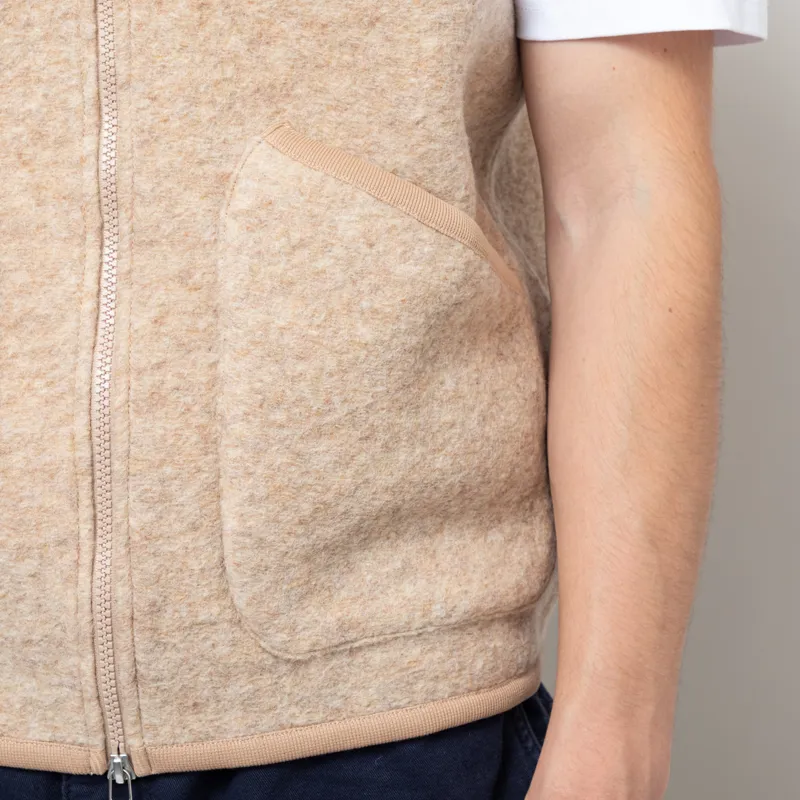 Universal Works Zip Waistcoat Fawn Wool Fleece-7