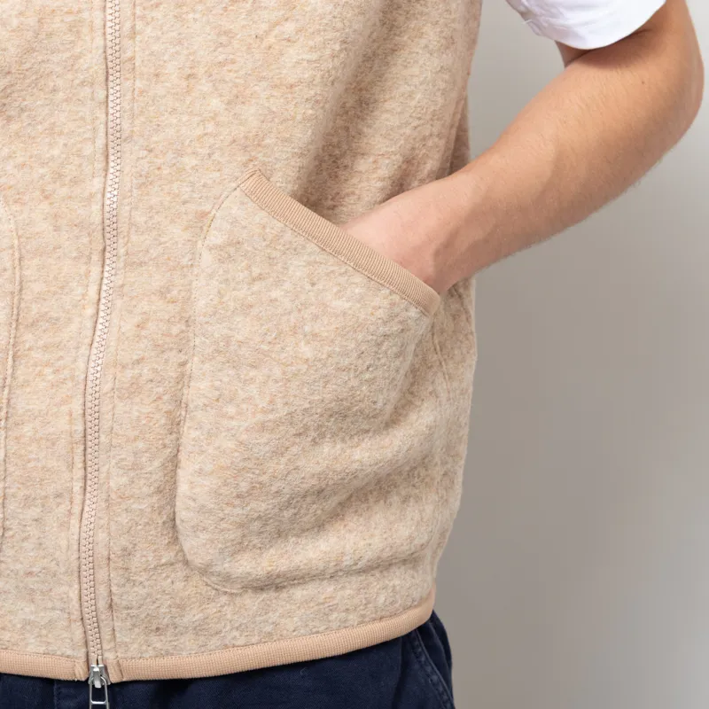 Universal Works Zip Waistcoat Fawn Wool Fleece-8