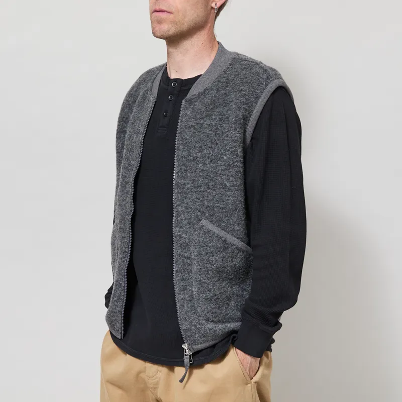 Universal Works Zip Waistcoat Grey Marl Wool Fleece-1