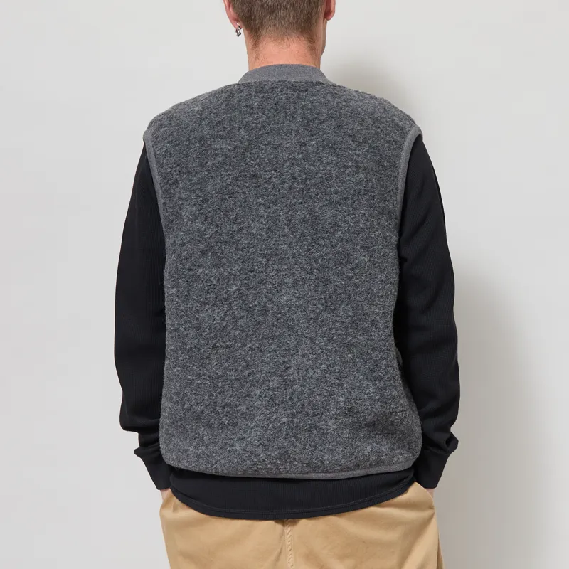 Universal Works Zip Waistcoat Grey Marl Wool Fleece-2