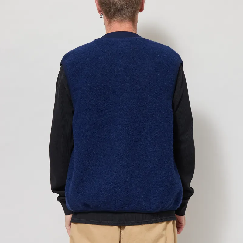 Universal Works Zip Waistcoat Indigo Wool Fleece-2