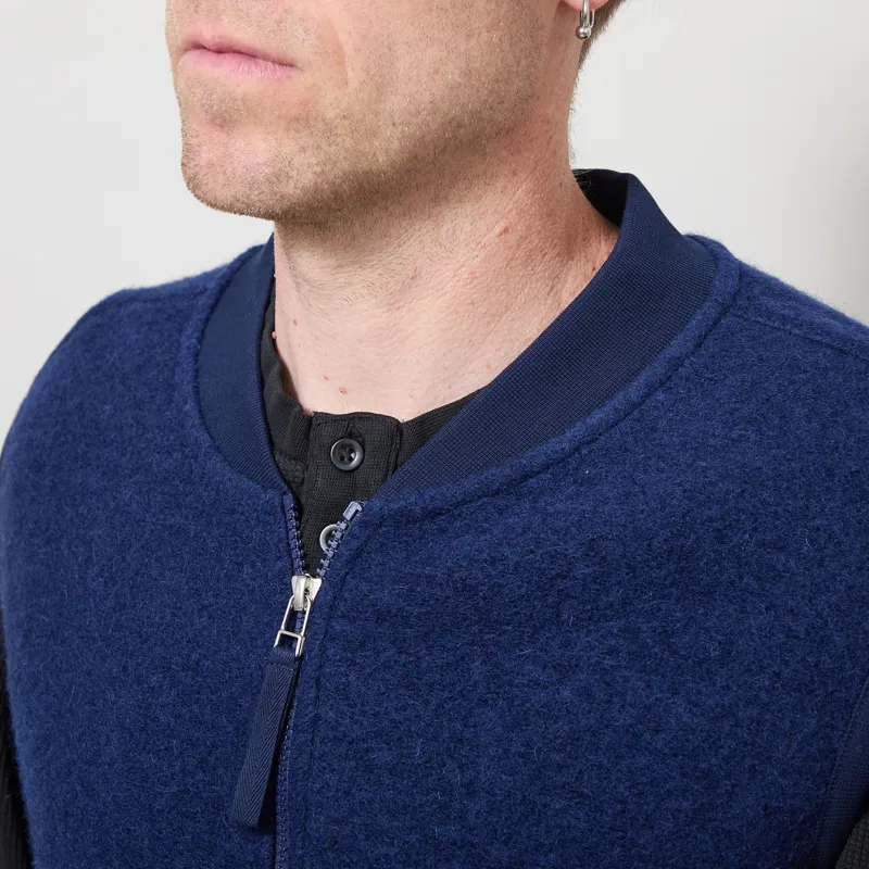 Universal Works Zip Waistcoat Indigo Wool Fleece-3
