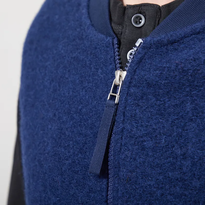 Universal Works Zip Waistcoat Indigo Wool Fleece-4