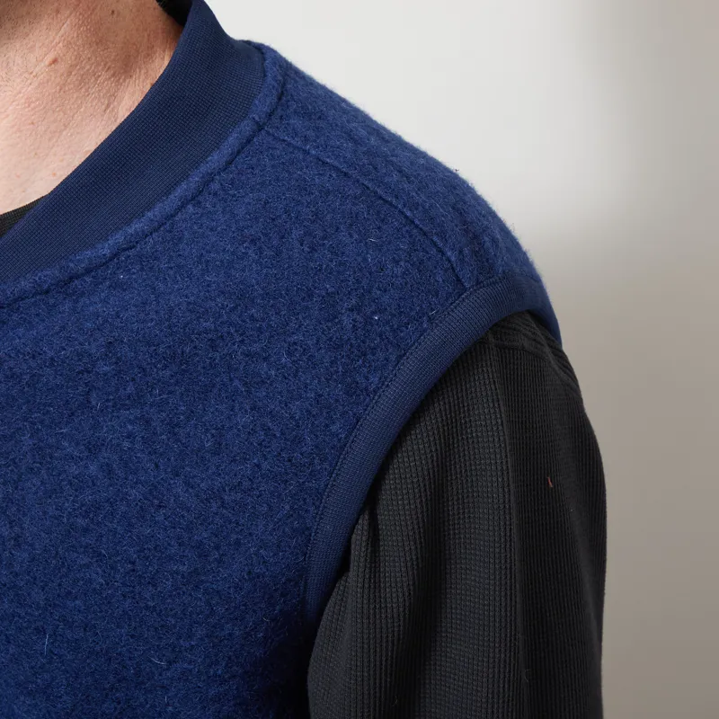 Universal Works Zip Waistcoat Indigo Wool Fleece-5