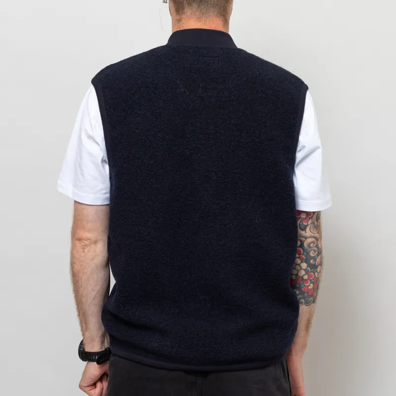Universal Works Zip Waistcoat Navy Wool Fleece-3