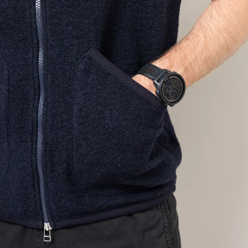 Universal Works Zip Waistcoat Navy Wool Fleece-6