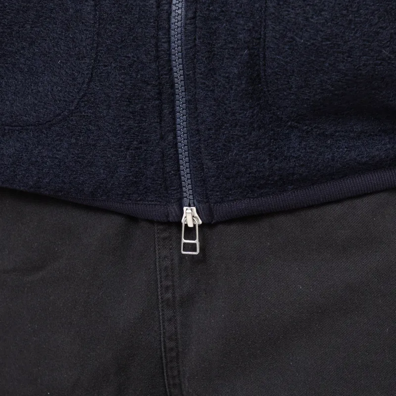 Universal Works Zip Waistcoat Navy Wool Fleece-7