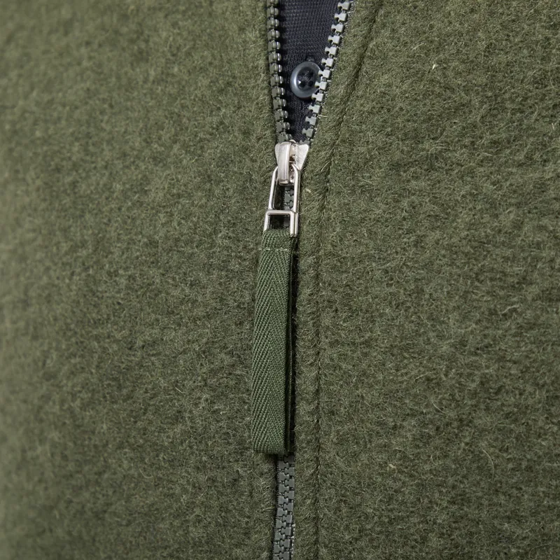 Universal Works Zip Waistcoat Olive Wool Fleece-5