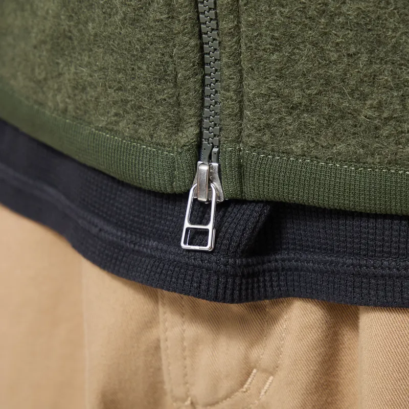 Universal Works Zip Waistcoat Olive Wool Fleece-8