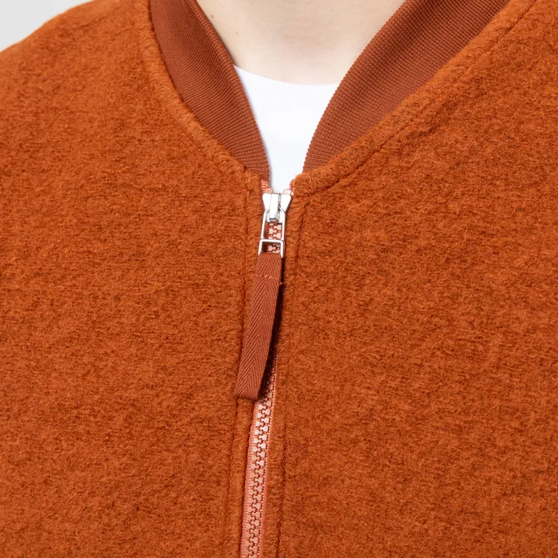 Universal Works Zip Waistcoat Rust Wool Fleece-5