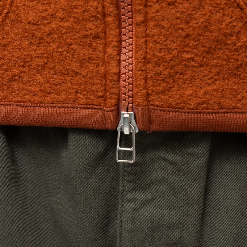 Universal Works Zip Waistcoat Rust Wool Fleece-8